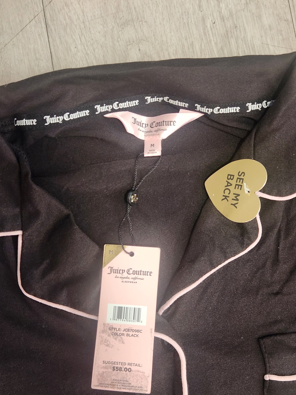 NWT Juicy Couture Black & Pink Rhinestone Crown Pajama Set M - Picture 9 of 9